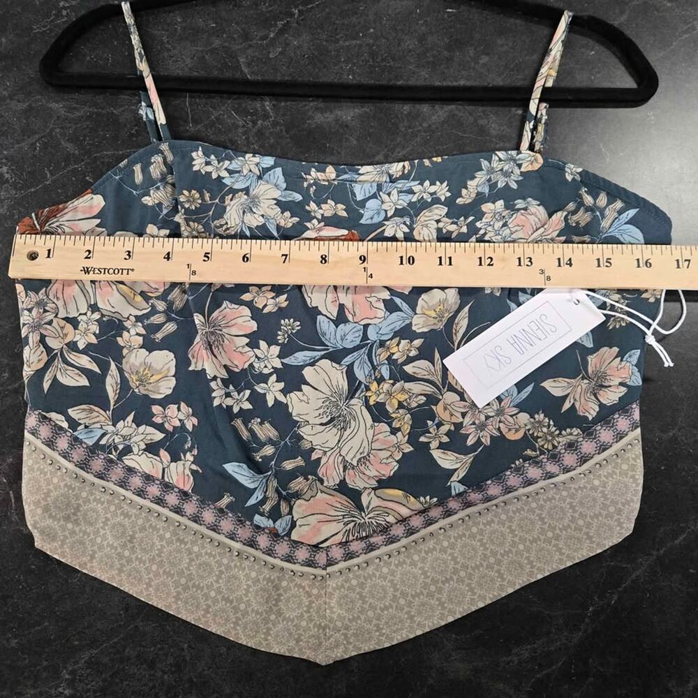 Sienna Sky Boho Floral Handkerchief Hem Smocked Cami Crop Top Blue Large NWT - Picture 7 of 7